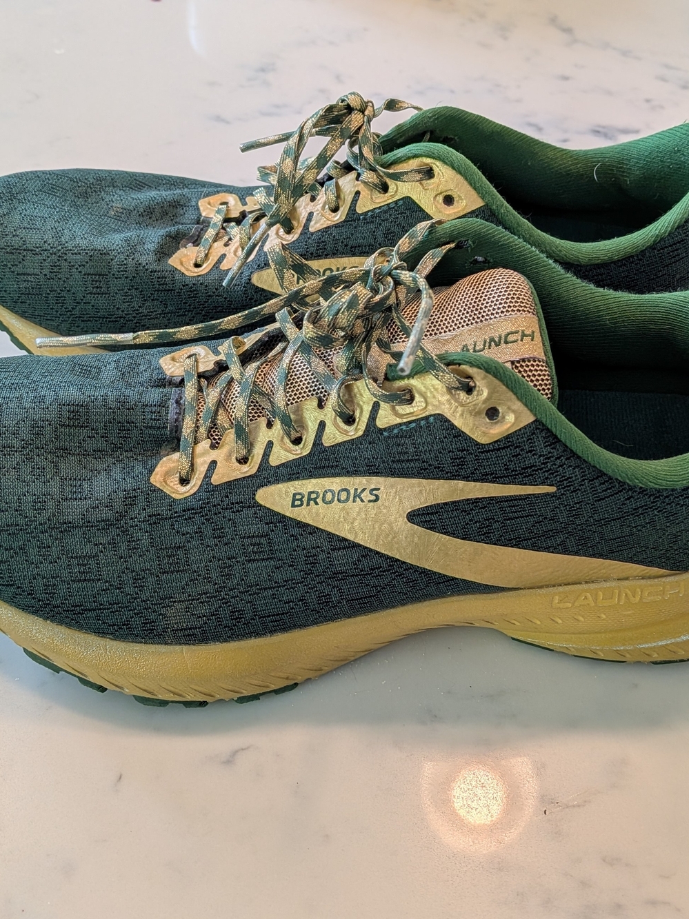 Brooks Launch 7 Dark Green and Gold Shamrock St Patrick's Lace-Up Running Shoes